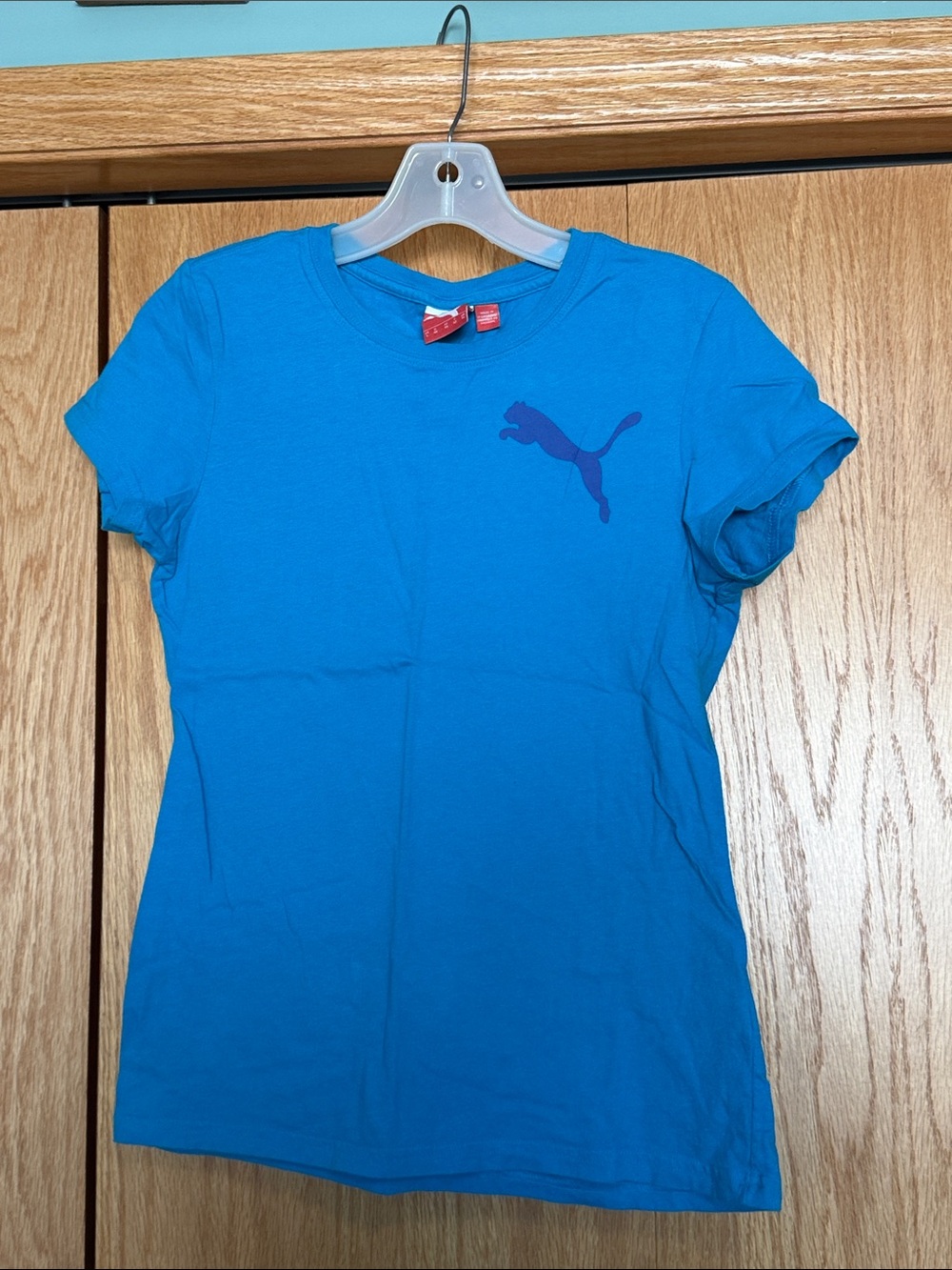 Vintage Puma Turquoise Crew Neck Tee with Red Logo Tag